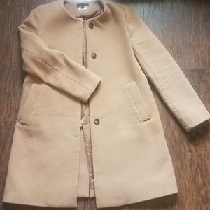 Collarless wool winter coat